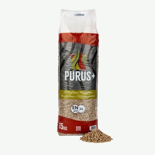 Purus+ Holzpellets – 60 × 15 kg Palette (900 kg) – 100 % Nadelholz, ENplus A1